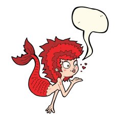 cartoon mermaid blowing a kiss with speech bubble N7