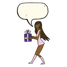cartoon fashion girl with present speech bubble N8