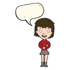 cartoon excited woman with speech bubble N92
