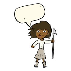 cartoon woman with spear speech bubble N8