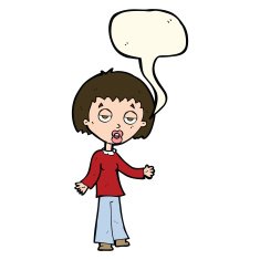 cartoon tired woman with speech bubble N21