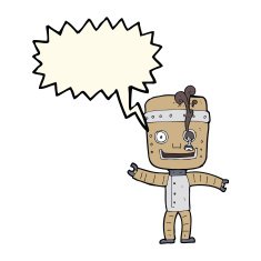 cartoon funny old robot with speech bubble N4