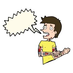 cartoon man with tattoos speech bubble N7