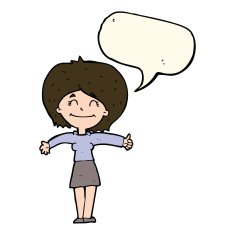 cartoon woman giving thumbs up sign with speech bubble N7
