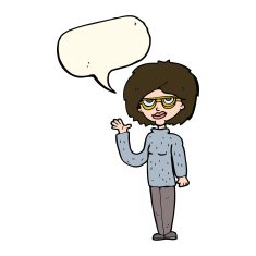 cartoon woman waving with speech bubble N238