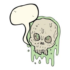 cartoon slimy skull with speech bubble N4