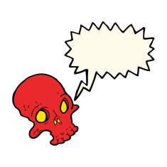 cartoon spooky skull with speech bubble N92