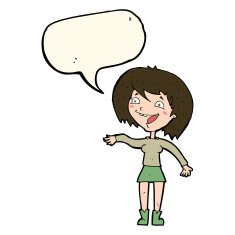 cartoon waving woman with speech bubble N92