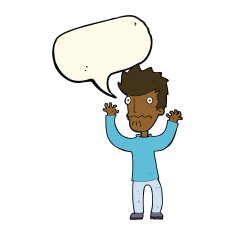 cartoon frightened man with speech bubble N54
