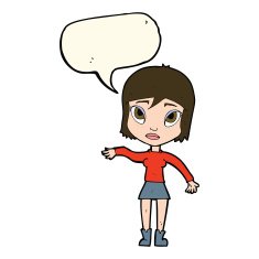 cartoon woman waving hand with speech bubble N7