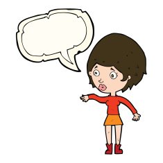 cartoon concerned woman reaching out with speech bubble N7