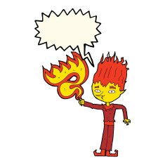 fire spirit cartoon with speech bubble N7