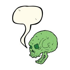 cartoon spooky skull with speech bubble N94
