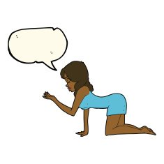 cartoon woman on all fours with speech bubble N14