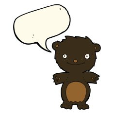 cartoon happy little black bear with speech bubble N11