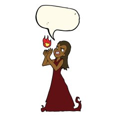 cartoon witch woman casting spell with speech bubble N8
