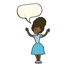 cartoon happy 1950's woman with speech bubble N7
