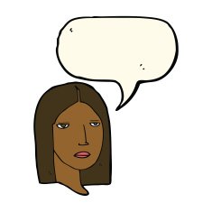 cartoon serious woman with speech bubble N13
