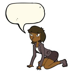 cartoon woman on hands and knees with speech bubble N8