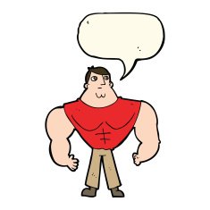 cartoon body builder with speech bubble N7