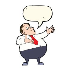 cartoon exasperated middle aged man with speech bubble N7