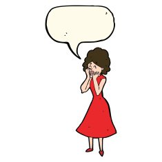 cartoon worried woman with speech bubble N54