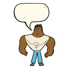 cartoon body builder with speech bubble N8