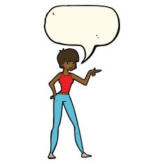 cartoon woman pointing with speech bubble N145