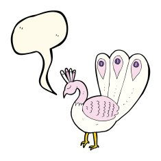 cartoon peacock with speech bubble N6