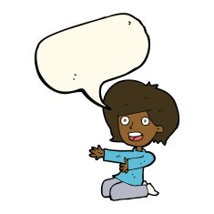 cartoon shocked woman on knees with speech bubble N8