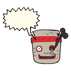 cartoon robot head with speech bubble N43