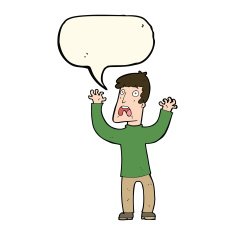 cartoon frightened man with speech bubble N55
