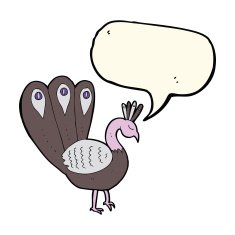 cartoon peacock with speech bubble N7