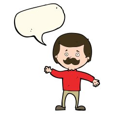 cartoon dad waving with speech bubble N7