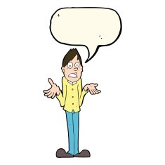cartoon man shrugging shoulders with speech bubble N25