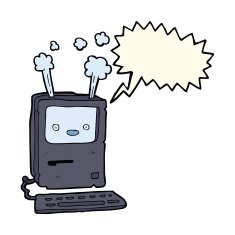 cartoon old computer with speech bubble N14