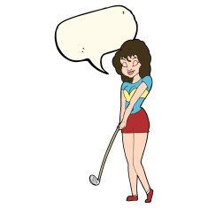 cartoon woman playing golf with speech bubble N13
