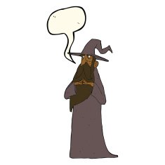 cartoon wizard with speech bubble N16
