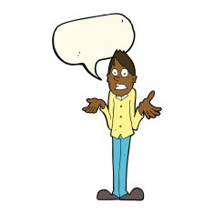 cartoon man shrugging shoulders with speech bubble N26