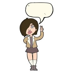 cartoon cool girl giving peace sign with speech bubble N7