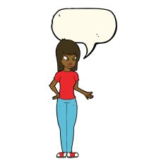 cartoon woman explaining with speech bubble N33