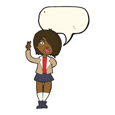 cartoon cool girl giving peace sign with speech bubble N8