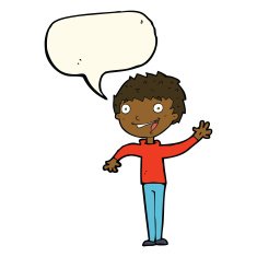 cartoon happy boy waving with speech bubble N14