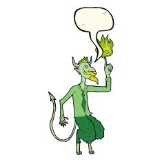 cartoon devil in shirt and tie with speech bubble N4