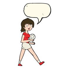 cartoon soccer girl with speech bubble N7