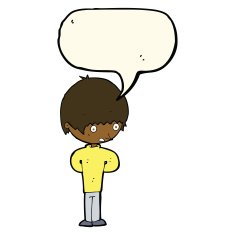cartoon nervous boy with speech bubble N7