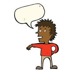 cartoon man making dismissive gesture with speech bubble N16
