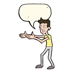 cartoon man desperately explaining with speech bubble N7