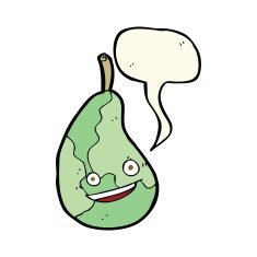 cartoon happy pear with speech bubble N4