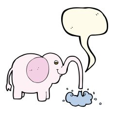 cartoon elephant squirting water with speech bubble N14